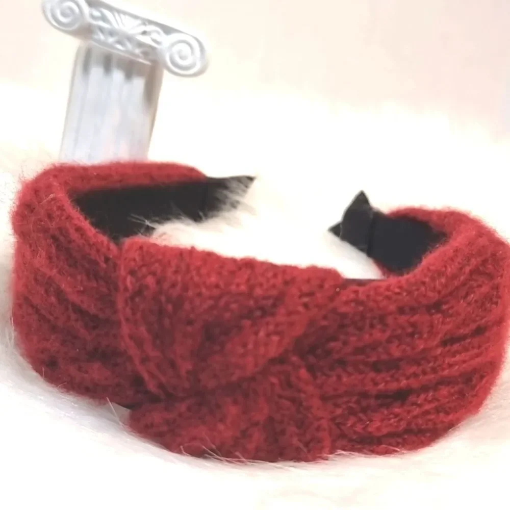 CABLE RIBBED SWEATER KNIT HEADBAND red